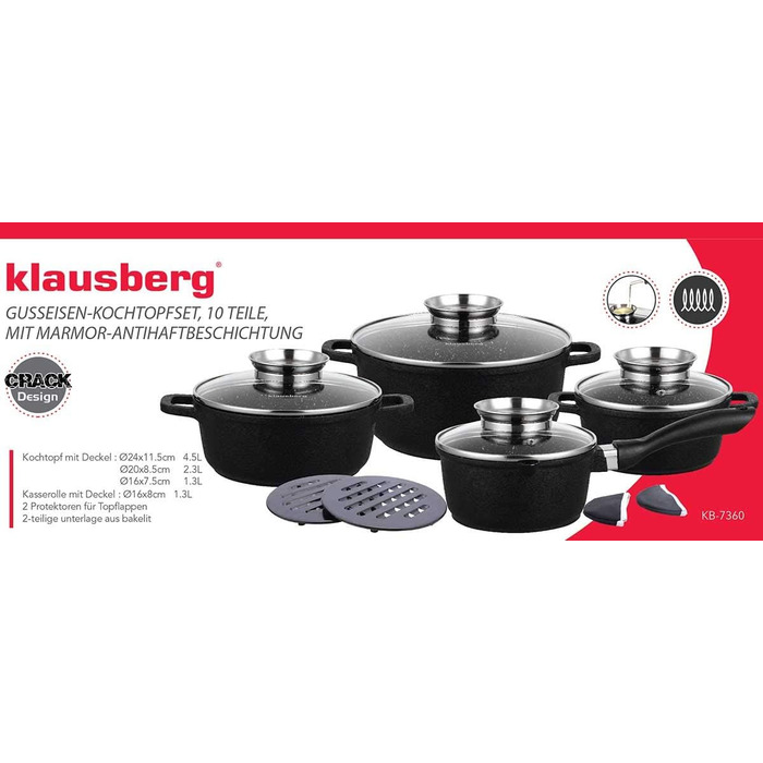 Набір каструль Klausberg 12 предметів, гранітне покриття, Crack Design, KB-7360