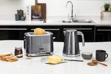 Тостер Russell Hobbs Geo Edelstahl Grau на 2 тости, нержавіюча сталь, сірий. Широкі слоти, підставка для булочок, 6 режимів, розморожування, підігрів, швидкий нагрів 1640 Вт