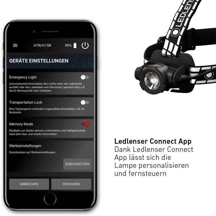 Налобний ліхтар Ledlenser H7R Signature, 1200 лм, LED, акумуляторний, водонепроникний IP67, фокусування, Bluetooth, USB-зарядка, для шолома, MTB, для туризму