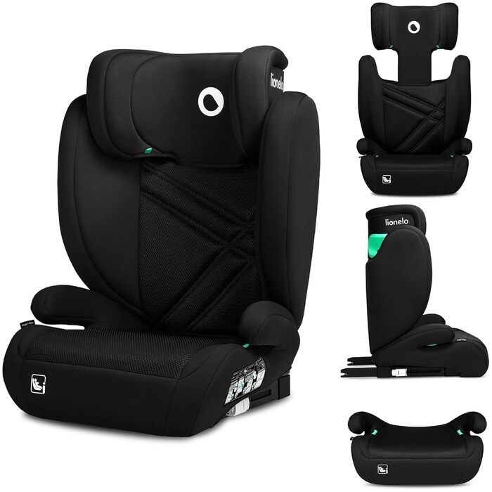 Автокрісло Lionelo Hugo i-Size R129 Група 2/3 (100–150 см) – ISOFIX, регульована підголовник з Memory Foam, бічний захист, комфортні підлокітники, чорний карбон