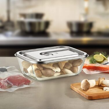 Вакууматор CASO Vacu OneTouch Eco-Set: бездротовий ручний пристрій з 3 скляними контейнерами, 10 ZIP-пакетами та стікерами Food Manager, акумуляторний, чорний