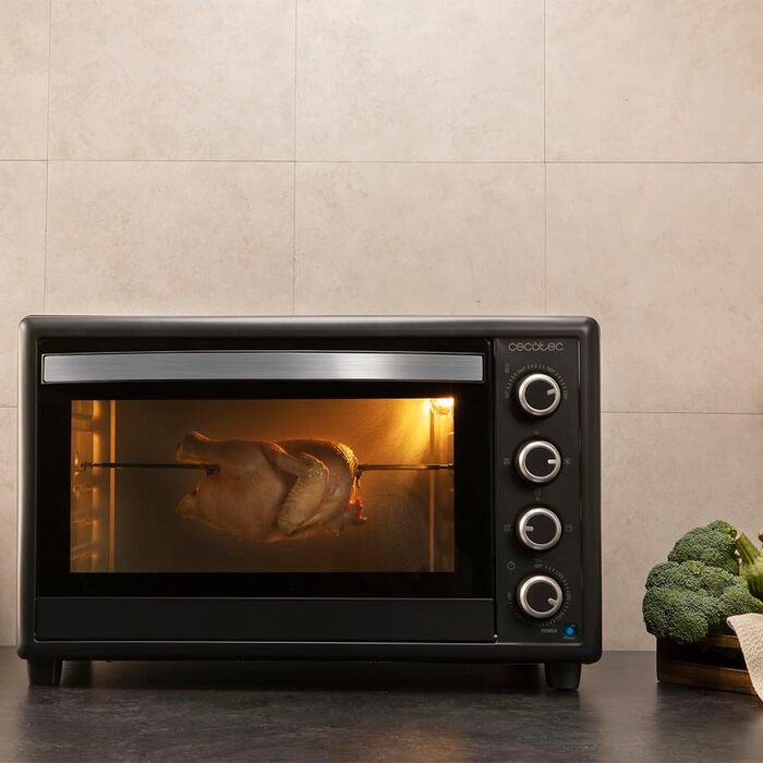 Конвекційна піч Cecotec 46 літрів Bake&Toast 4600 White Gyro. 2000 Вт, внутрішнє освітлення, 12 функцій, до 230°C, подвійне скло, з поворотним шампуром, білий (чорний, 60 л | 2200 Вт)