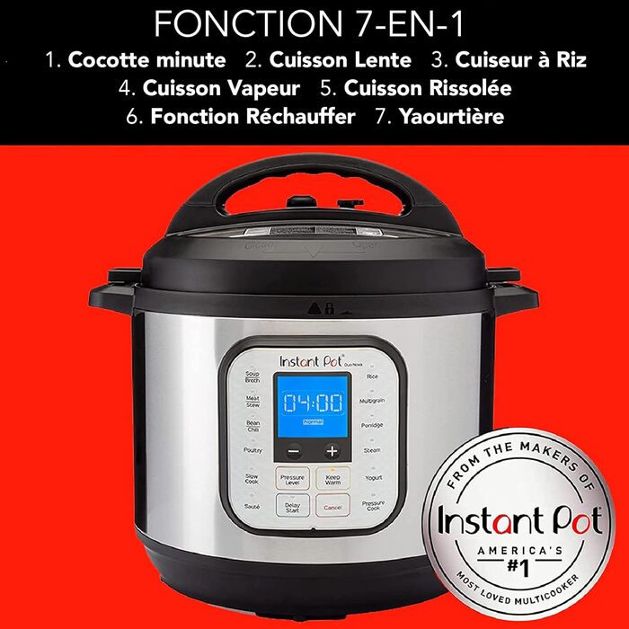 Мультиварка Instant Pot Duo Nova 7-в-1, 5,7 л, електрична, скороварка, рисоварка, йогуртниця, пароварка, з нержавіючої сталі, срібляста