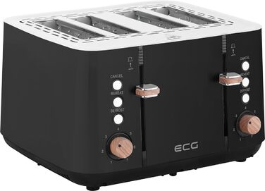 Тостер ECG ST 4768 Timber Black, 4 скибки, чорний, дерево