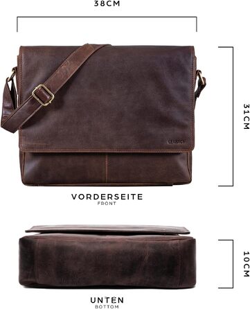 Шкіряна сумка для ноутбука LEABAGS Oxford 15 дюймів з натуральної шкіри для чоловіків та жінок, колір Cow Saddle Horse