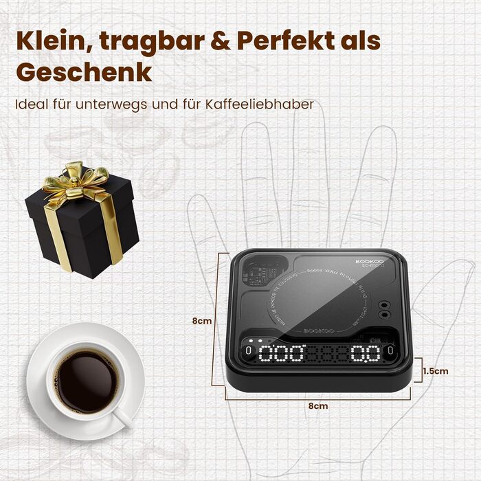 Ваги для кави BOOKOO з таймером, 0.1г, Bluetooth, USB - Еспресо та Pour-Over