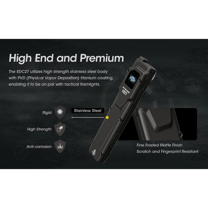 Ліхтарик Nitecore EDC27, 3000 люмен, OLED-дисплей, USB-C, компактний ручний