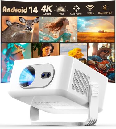 Magcubic HY300max Міні проектор 4K/8K з Android 14, WiFi 6, Bluetooth 5.4, Автофокус, для домашнього кінотеатру, білий