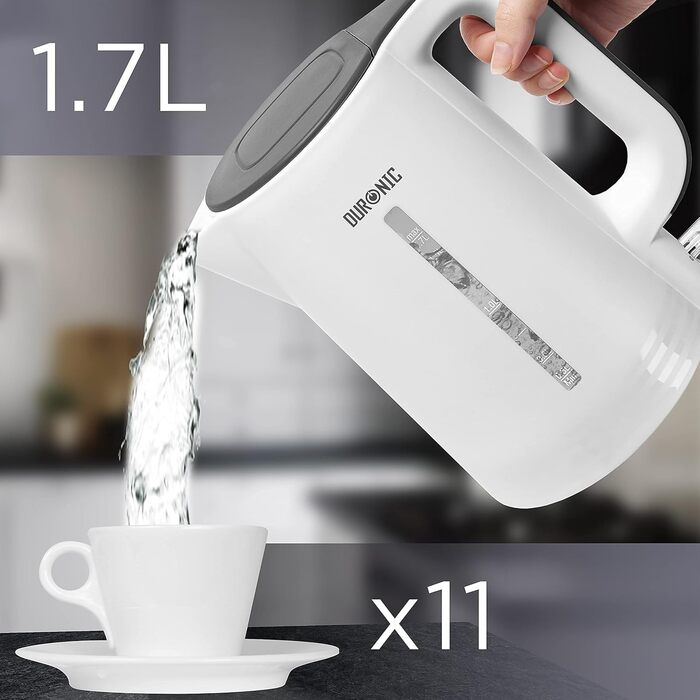 Електрочайник Duronic EK17 WE, 1,7 л, 2200 Вт, швидке кип'ятіння, бездротовий, авто-вимкнення, білий