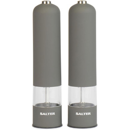 Електричний набір млинків Salter Cosmos BW12199EU7 для спецій, солі та перцю, з керамічним механізмом, підсвіткою, для слабких/артритних рук, одноручне керування, сірий