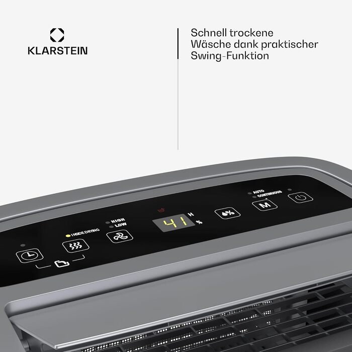 Електричний осушувач Klarstein DryFy 20L - 400W, 20л/день, 5л бак, 46dB, Auto-Swing, таймер, режим сушіння білизни, для дому та офісу, білий (40л, нержавіюча сталь)