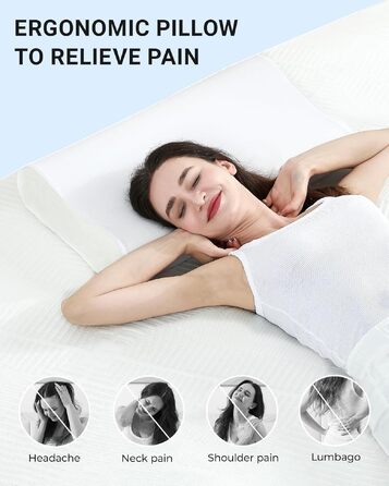Подушка ортопедична з піни Memory Foam Elviros, регульована, для сну на боку та спині, знімний дихаючий чохол (біла)