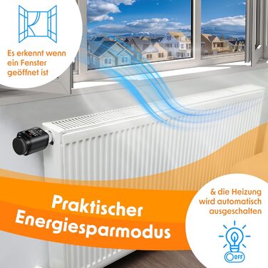 KESSER® WiFi термостат на радіатор опалення з керуванням через додаток Smart Home | Комплект з 6 вентилів | Сумісний з Alexa та Google Assistant | Економія енергії (Чорний)