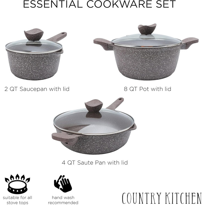 Набір посуду Country Kitchen з антипригарним покриттям, литий алюміній, 11 предметів, кремовий колір – для щоденного приготування їжі