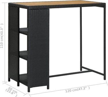 Барний стіл з полицею vidaXL, кухонний стіл, бістро, стійка, чорний, 120x60x110 см, поліратан