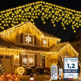 Світлодіодна гірлянда-сосульки WOWDSGN 17м (515 LED), водонепроникна IP44 для вулиці та дому, 8 режимів роботи з таймером, святкова ілюмінація для даху та тераси