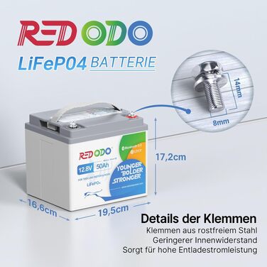 LiFePO4 акумулятор Redodo 12V 100Ah для кемперів та човнів (під сидіння), з Bluetooth та Smart BMS 100A