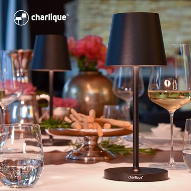 Світлодіодна акумуляторна настільна лампа charlique, міні, 28 см, чорна, USB-зарядка, тепле світло, для дому та вулиці, водостійка для балкону, тераси та саду