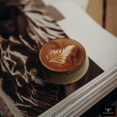 Набір керамічних чашок для капучино та лате Pheniox Barista, 2 шт по 180 мл, порцеляна для Latte Art, без ручок, стійкі до миття в посудомийній машині (Зелений)