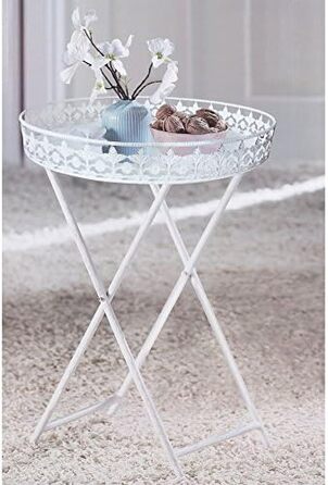 Журнальний стіл Spetebo Shabby Chic з металу, білий, антик, із знімним підносом, для вітальні, квітів
