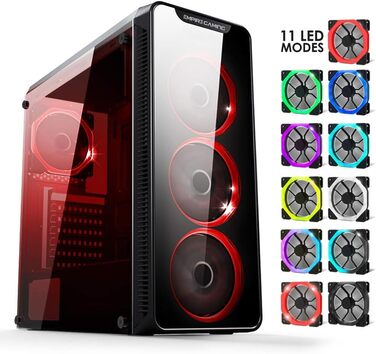 Ігровий корпус для ПК EMPIRE GAMING Warmachine ATX, середній, 4 безшумні вентилятори, LED-RGB-підсвічування, 11 режимів, скло спереду та збоку
