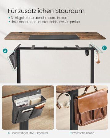 SONGMICS Регульований стіл SONGMICS Höhenverstellbarer Schreibtisch електричний, 160 x 70 см, з пам'яттю, vintagebraun-Mattschwarz, LSD026X01