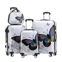 Набір дорожніх валіз BEIBYE Butterfly 2060 з TSA-замком, 4 предмети: XL (75см), L (66см), M (56см) та косметичка (S), міцний пластик