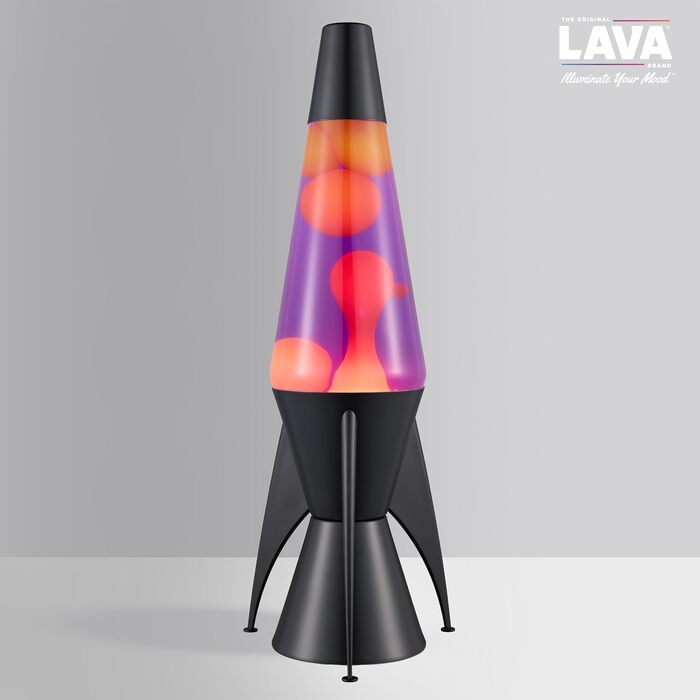 Лавова лампа LAVA® Evenfall Rocket 2391, жовтий віск, фіолетова рідина, декоративна основа у формі ракети, 37 см