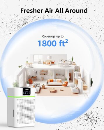Очищувач повітря VEWIOR з HEPA-фільтром H13 для великих кімнат до 100 м², моніторинг якості повітря, авторежим, дитячий замок, для домашніх тварин та алергіків