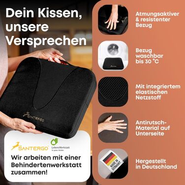 Ергономічна подушка для сидіння з піни Memory Foam (запатентована) для крісла, офісного стільця, автомобіля та інвалідного візка | Ортопедична подушка під спину, чорна