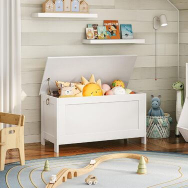 HOOBRO Лавка з ящиком для зберігання, іграшкова скриня з кришкою, лавка для взуття, лавка для сидіння, міцна, безпечні петлі, спальня, вітальня, 76 см, білий EWT75CW01G1 76 x 40 x 48 см білий