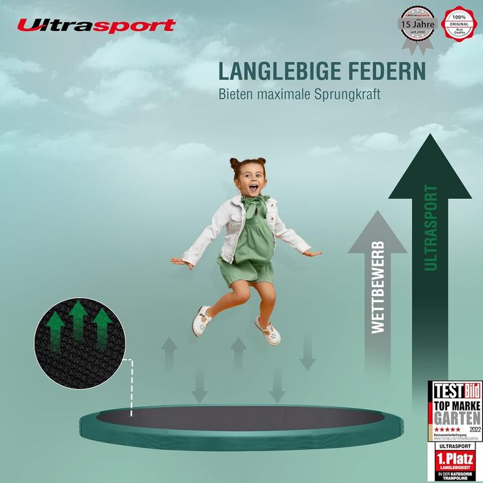 Дитячий батут Ultrasport Deluxe для вулиці Ø 244 см, до 150 кг, з захисною сіткою, драбиною та набором для монтажу