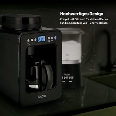 Кавоварка Lauben Grind&Drip 600BB з вбудованим млинком, мийним фільтром, авто відключенням, антикрапельною технологією, 4 чашки