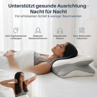 Ортопедична подушка для сну з ефектом пам'яті для шиї та спини - Ergonomisches Kissen - Сіра/Біла, з 2 наволочками, регульована висота, сертифікована, при болях у шиї