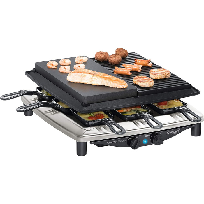 Мультигриль 3в1 Steba RC 4 plus deluxe: раклет, гриль та гарячий камінь, 1.5 кВт, нержавіюча сталь/чорний