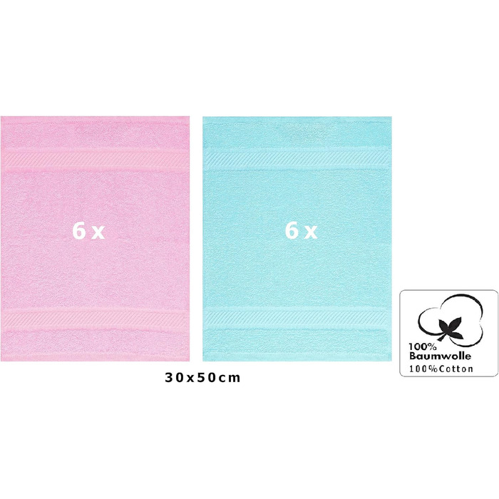 Комплект гостьових рушників Betz Palermo 12 шт, 100% бавовна, 30x50 см, рожеві та бірюзові
