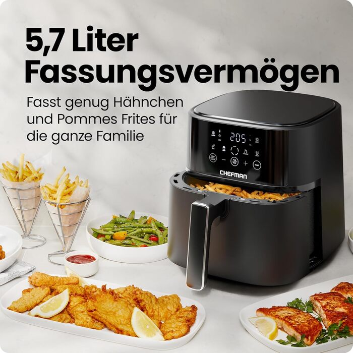 Фритюрниця без олії Chefman 5.7L з Hi-Fry технологією, сенсорне управління, антипригарне покриття, чорна