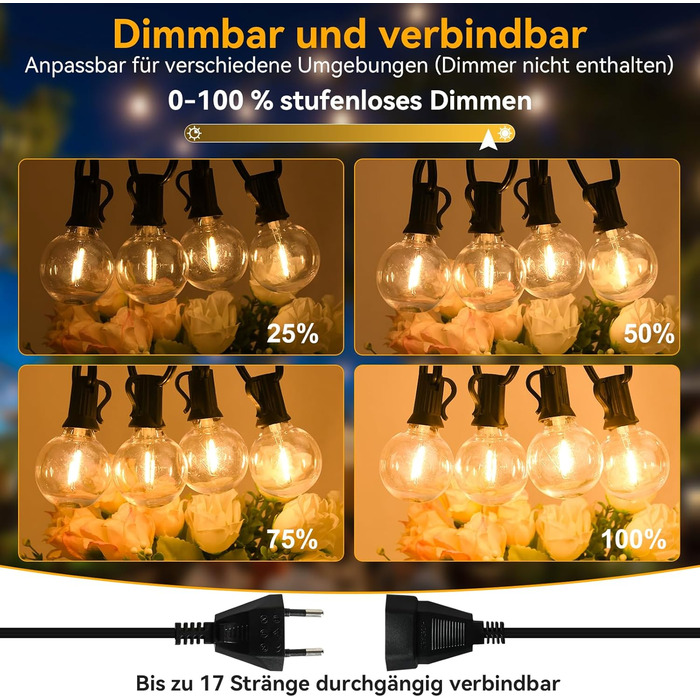Гірлянда світлодіодна AVANLO для вулиці 30.4м, 100 LED, водонепроникна, кулясті лампи G40 для саду, балкону, весіль, вечірок
