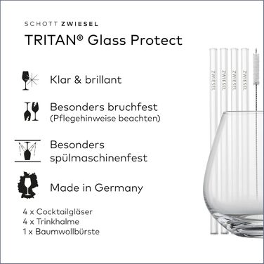 Набір коктейльних келихів SCHOTT ZWIESEL After Work Drinks: 4 склянки з Tritan-кришталю, 4 скляні трубочки та щітка для чищення, підходять для посудомийної машини, Німеччина
