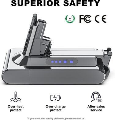 Акумулятор 6000mAh для пилососа Dyson V10 (SV12), сумісний з V10 Animal, Absolute, Motorhead, Fluffy, Total Clean, 6.0Ah, запасний акумулятор для Dyson