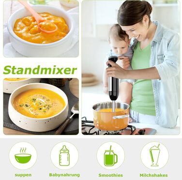 Блендер занурювальний Bonsenkitchen HB3203 4-в-1, 1000 Вт, нержавіюча сталь, з насадкою-мініподрібнювачем 500 мл та мірним стаканом 700 мл для дитячого харчування, чорний