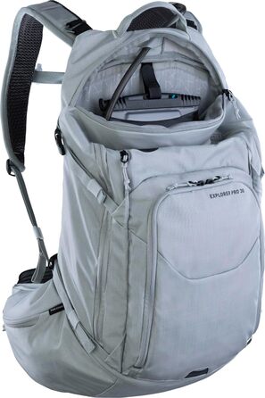 Рюкзак EVOC EXPLORER PRO 30 л срібний, система AIR FLOW CONTACT, AIRO FLEX пояс, відсік для питної системи та дощовик, комфортний міський та туристичний рюкзак преміум-класу