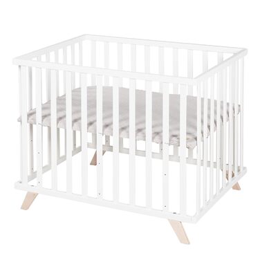 Дитячий манеж roba 75x100 см, з матрацом, сірий, дерев'яний, 3-рівневе регулювання, сертифікати GOTS та Oeko-Tex 100