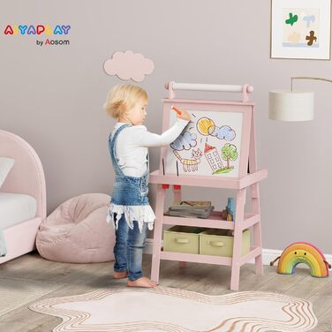 Дитяча фліпчарт AIYAPLAY 3 в 1 з магнітною дошкою та рулоном паперу - для дітей 3-6 років (зелене дерево, рожевий)