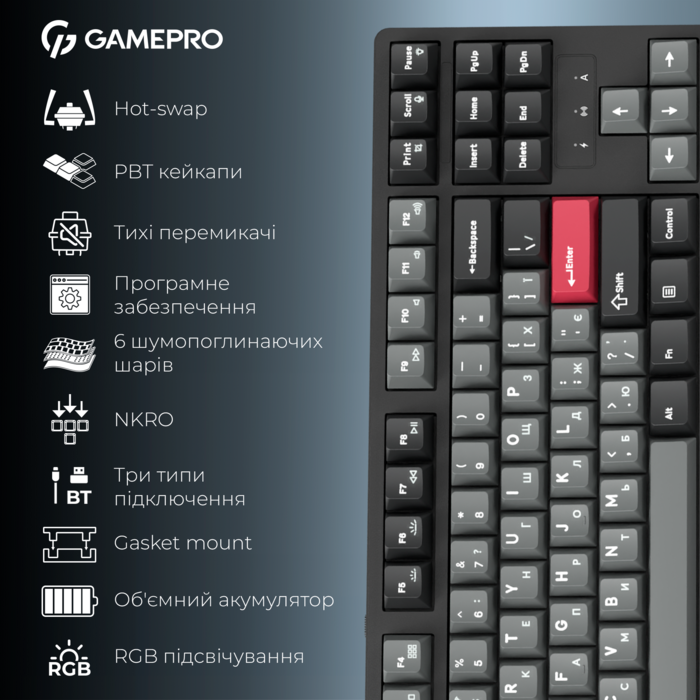 Бездротова механічна клавіатура GamePro Asgard Ragnar (MK285BK)
