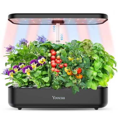 Yoocaa 12-ярусна гідропонна система для вирощування, набір для домашнього саду трав з LED-освітленням, розумний сад для дому, кухні, автоматичний таймер, стартовий набір (чорний)