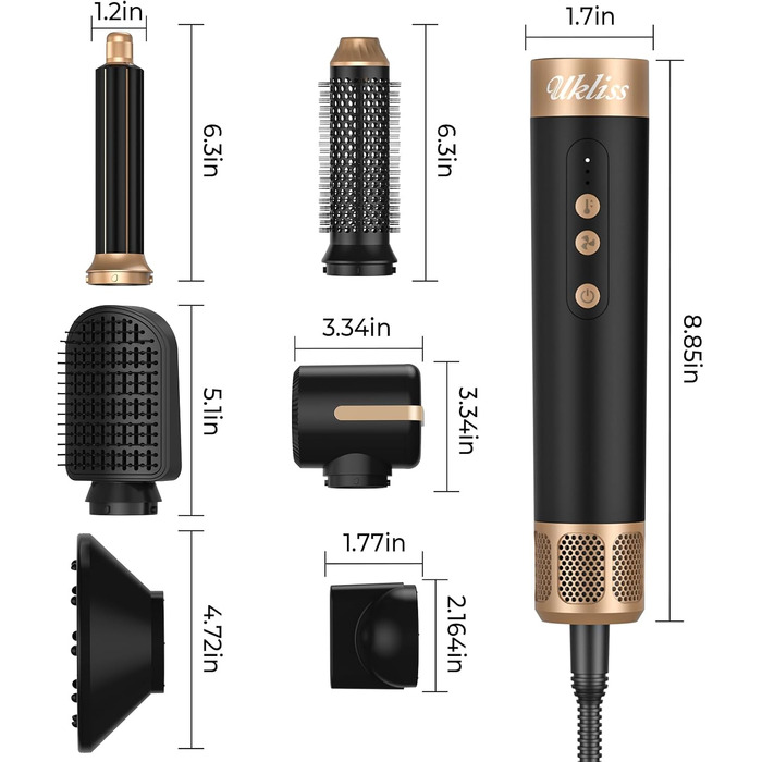 UKLISS Airstyler Pro 7 в 1: Фен-щітка з дифузором, 1400 Вт, 110000 об/хв, професійний стайлер для сушіння, завивки та випрямлення волосся (бірюзовий)