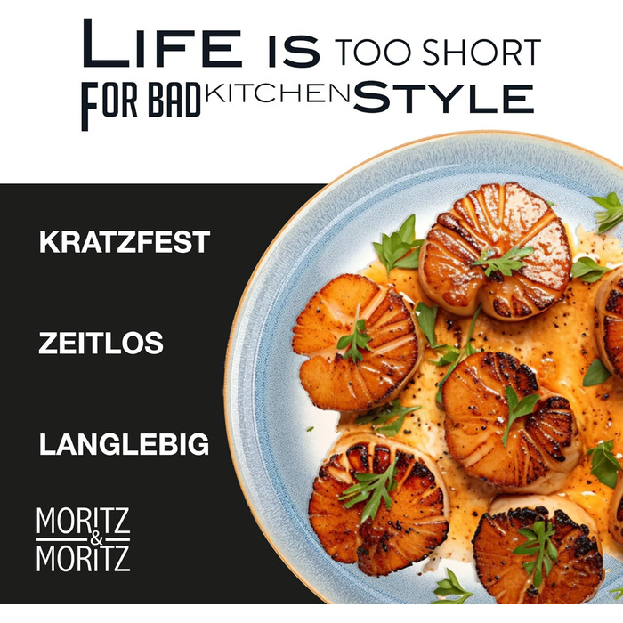 Moritz & Moritz TARENTO 24-елементний набір посуду на 6 осіб, синій – елегантний комплект тарілок із високоякісної кам’яної кераміки: 6 обідніх тарілок, 6 десертних тарілок, 6 супових тарілок та 6 чашок