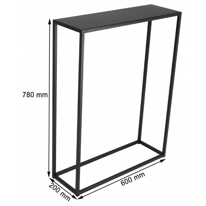 Вузька консоль Loft Metal 60x20x78 см, чорна