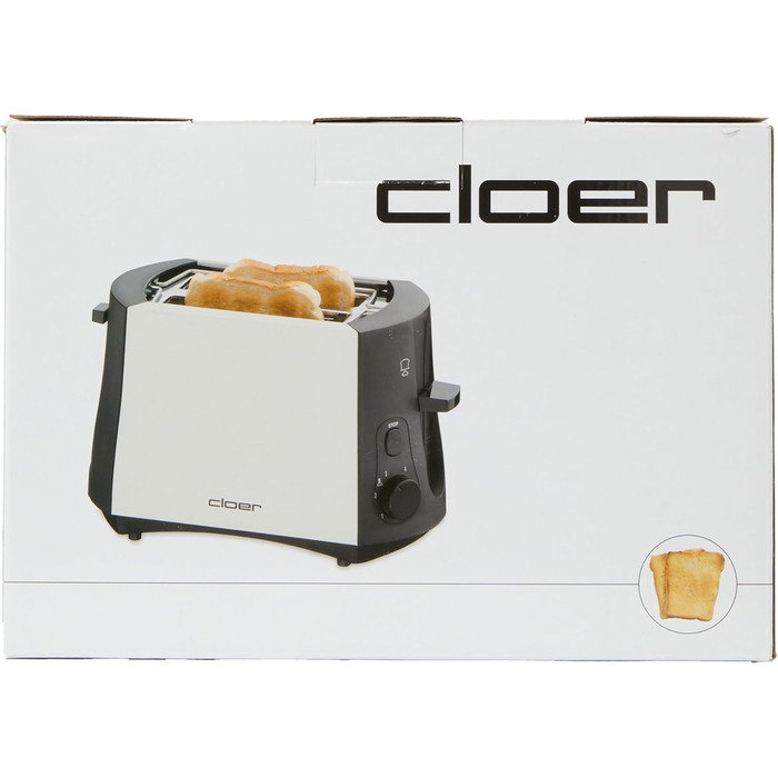 Тостер Cloer 3410, 825 Вт, для 2 тостів, з підставкою для булочок, функція додаткового підйому, піддон для крихт, матовий теплоізольований металевий корпус